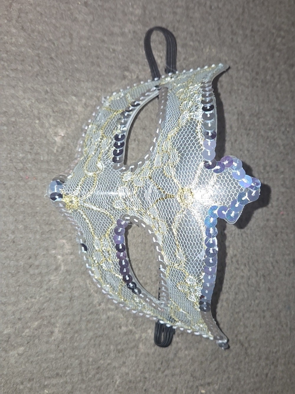 Lace Sequin Eye Mask in Cream with Elastic Band